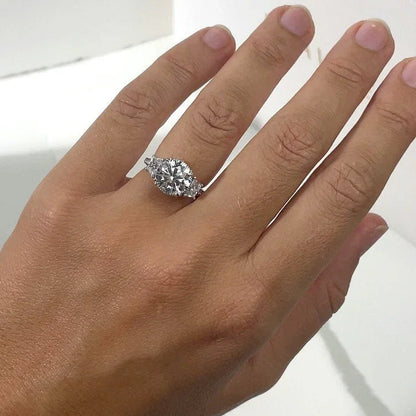2.50TCW Round Cut Lab Grown Diamond Engagement Ring IGI Certified Vintage Three Stone Trapezoid Side Stones Bridal Wedding Jewelry Gift Ring