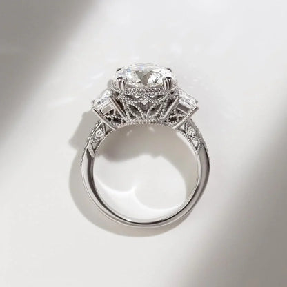 2.50TCW Round Lab Grown Diamond Engagement Ring | Vintage Three Stone Trapezoid Side Setting | IGI Certified 