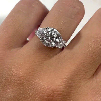 2.50TCW Round Lab Grown Diamond Engagement Ring IGI Certified Vintage Three Stone Trapezoid Side Setting, Bridal Wedding Ring Luxury Jewelry