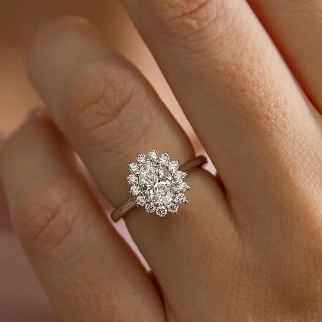 Elegant 2.5ct Oval Cut Lab Grown Diamond Engagement Ring IGI Certified Hidden Halo Eliana Setting Pavé Band Wedding Ring Luxury Gift for Her