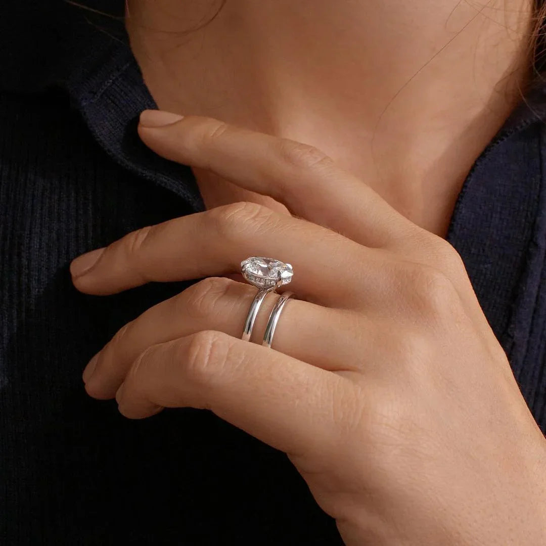 2.5ct Oval Cut With Hidden Halo Eliana Setting Pave Band Lab Grown Diamond Ring Engagement Ring and Wedding Ring 