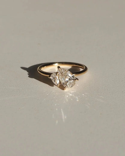 4.50 TCW duet pear toi et moi lab grown diamond ring engagement wedding promise gift IGI style minimalist jewelry gift for her women
