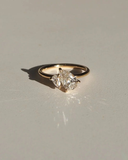 4.50 TCW duet pear toi et moi lab grown diamond ring engagement wedding promise gift IGI style minimalist jewelry gift for her women
