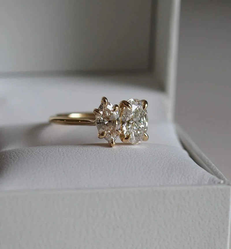 2.5tcw Marquise & Oval Toi Et Moi Lab Grown Diamond Ring Luxurious Engagement Ring and Wedding ring, Anniversary Gift For Women