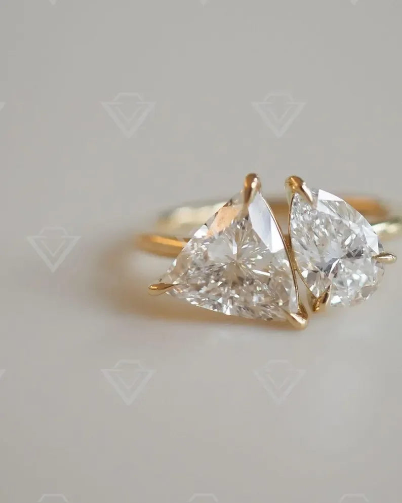 2.5tcw Pear Trillion Lab Grown Diamond Toi Et Moi Ring IGI Certified Duet Engagement Wedding Ring Anniversary Gift Luxury Jewelry for Her Women