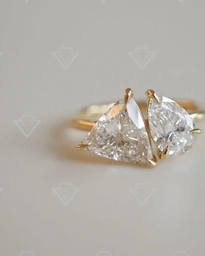 2.5tcw Pear Trillion Lab Grown Diamond Toi Et Moi Ring IGI Certified Duet Engagement Wedding Ring Anniversary Gift Luxury Jewelry for Her Women