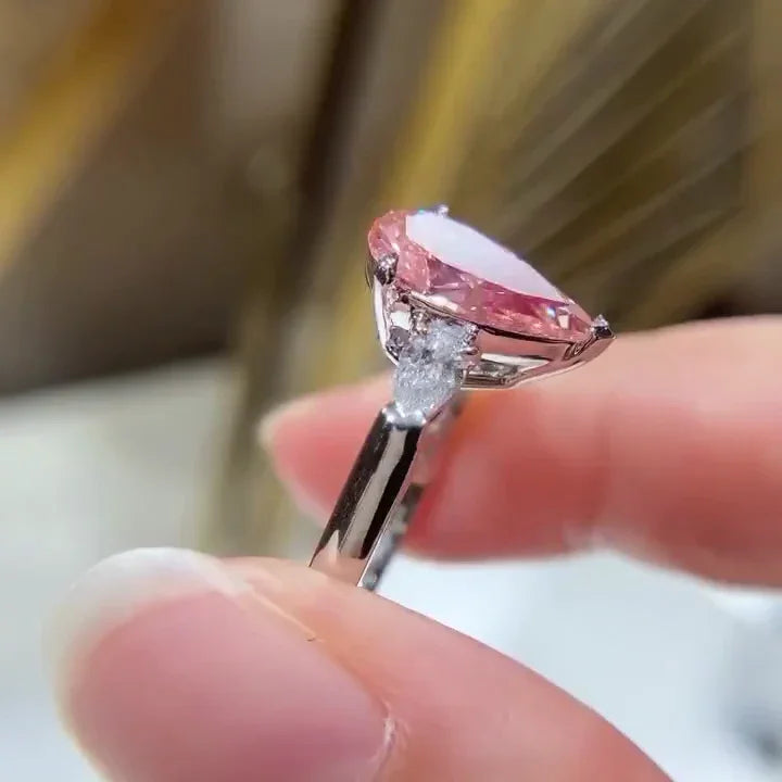 2.60 TCW fancy pink pear lab grown diamond engagement ring IGI certified three stone ring bridal jewelry luxury sustainable diamond fine jewelry ring
