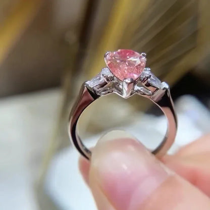 2.60 TCW Fancy Pink Pear Lab Grown Diamond Engagement Ring | Three Stone Ring | IGI Certified 