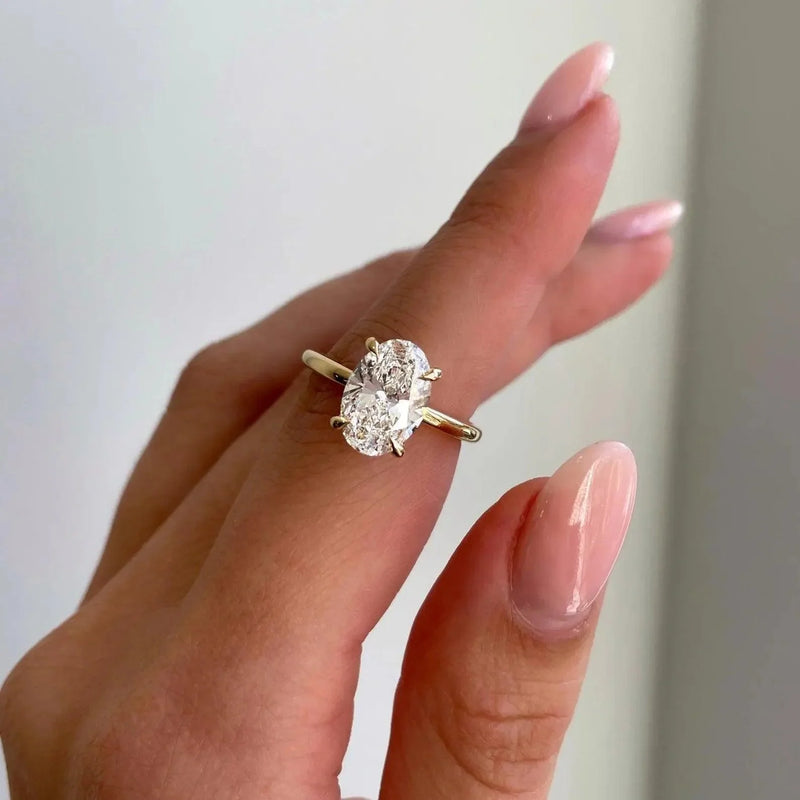 2.60 TCW Oval Lab Grown Diamond Engagement Ring | IGI Certified | Solitaire Design with Hidden Halo