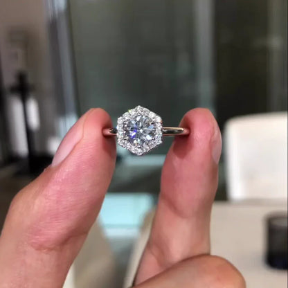 2.60 TCW Round Lab Grown Diamond Engagement Ring | Hexagon Halo Ring | IGI Certified 