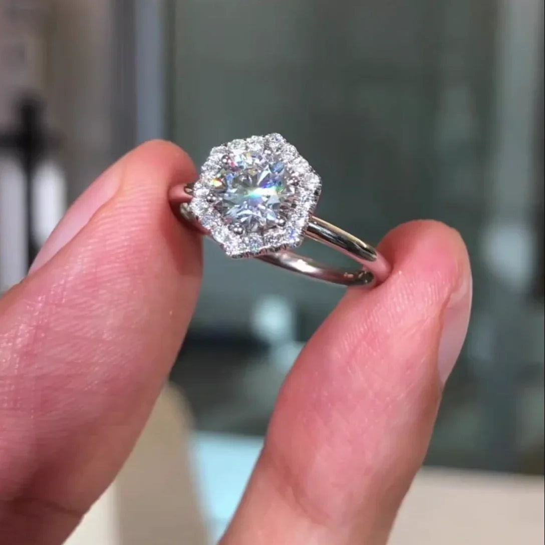 2.60 TCW Round Lab Grown Diamond Engagement Ring | Hexagon Halo Ring | IGI Certified 