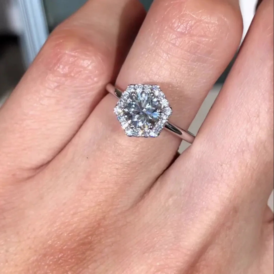 2.60 TCW Round Lab Grown Diamond Engagement Ring | Hexagon Halo Ring | IGI Certified 
