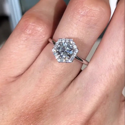 2.60 TCW Round Lab Grown Diamond Engagement Ring | Hexagon Halo Ring | IGI Certified 