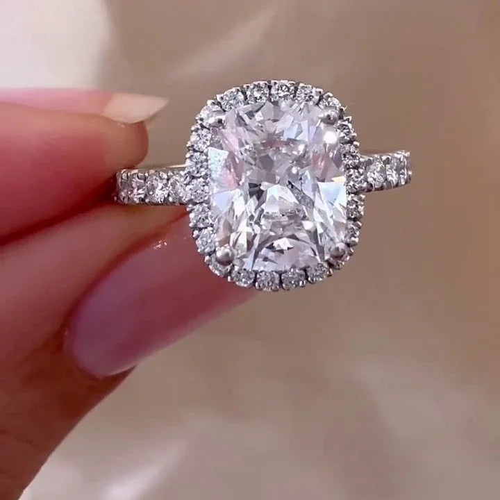 2.6ct Cushion Lab Grown Diamond Engagement Ring | Halo Pave Band Setting | IGI Certified 