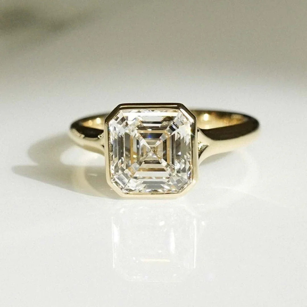 2.70 CT Asscher Lab Grown Diamond Engagement Ring | Split Bezel Setting | IGI Certified 
