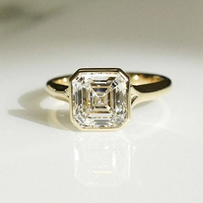 2.70 CT Asscher Lab Grown Diamond Engagement Ring | Split Bezel Setting | IGI Certified 