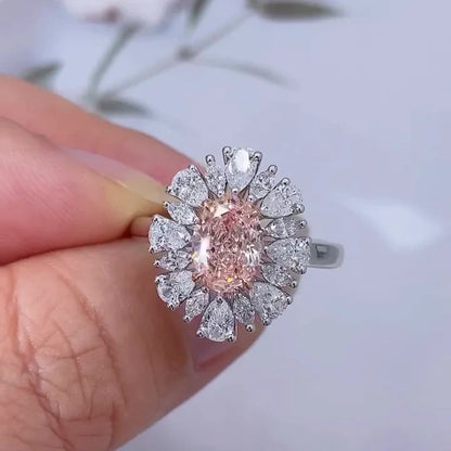 2.70 CT IGI certified fancy pink oval lab grown diamond engagement ring double halo side stones bridal ring sustainable luxury fine jewelry