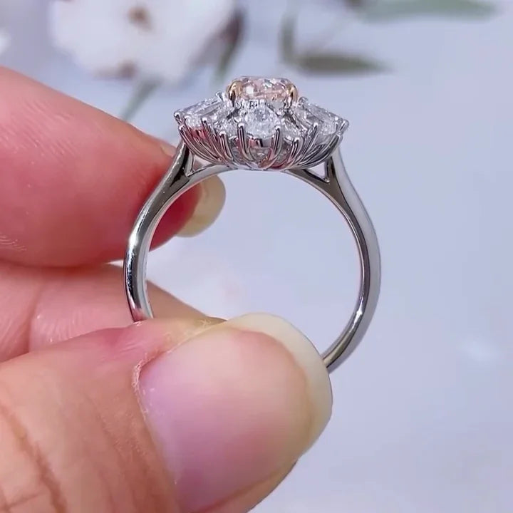 2.70 CT Fancy Pink Oval Lab Grown Diamond Engagement Ring | Double Halo Design & Side Stones | IGI Certified 
