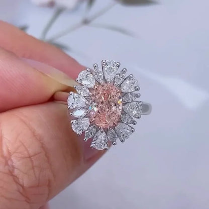 2.70 CT Fancy Pink Oval Lab Grown Diamond Engagement Ring | Double Halo Design & Side Stones | IGI Certified 