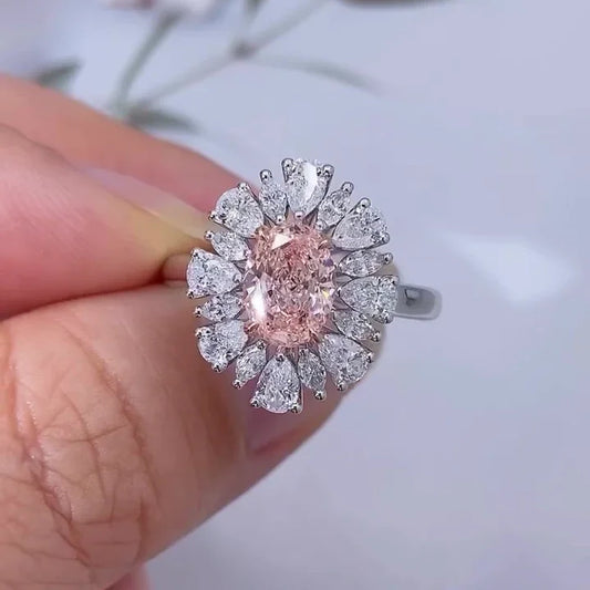 IGI certified 2.70 CT fancy pink oval lab grown diamond engagement ring double halo side stones bridal luxury sustainable fine jewelry wedding ring