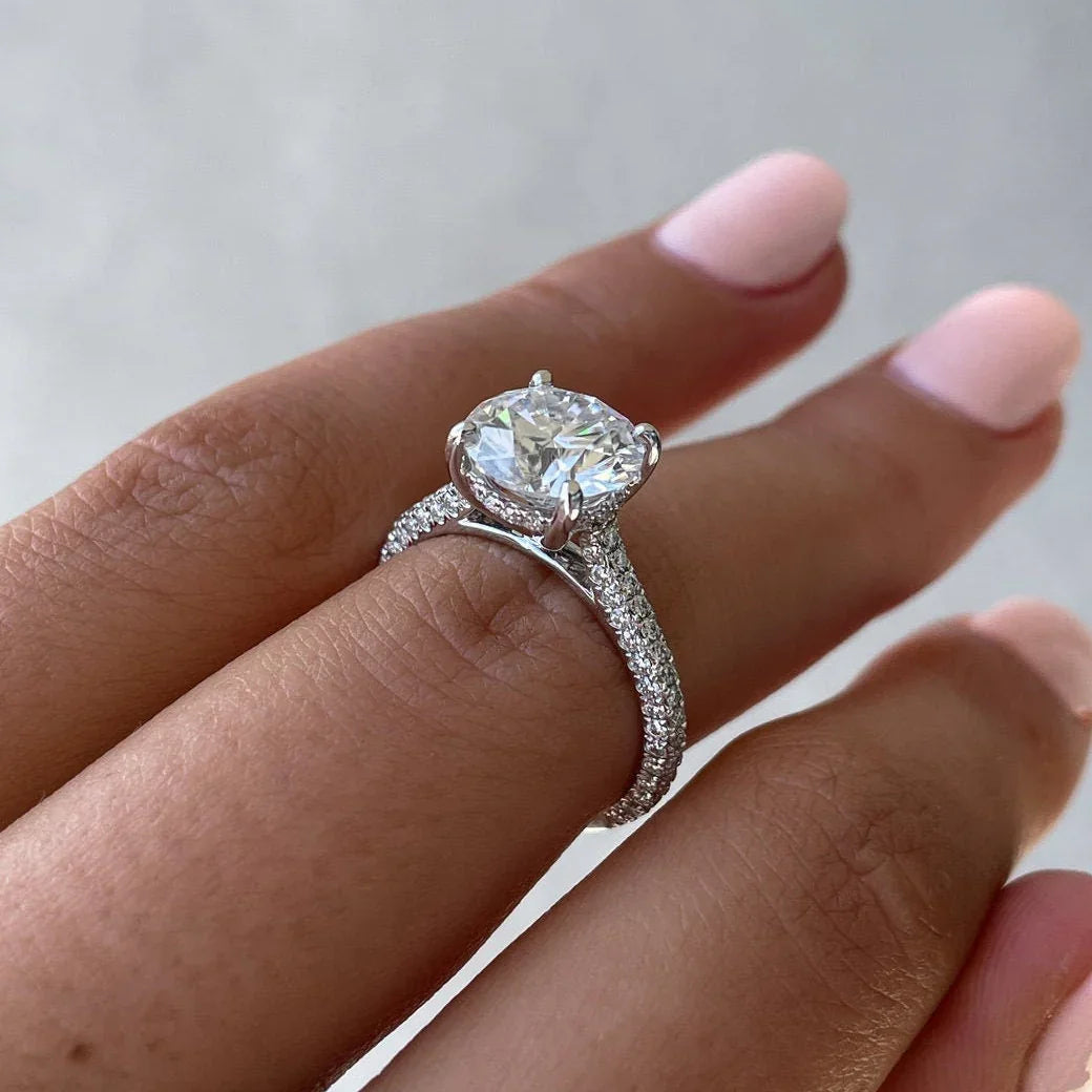 IGI certified lab grown diamond engagement ring 2.70 TCW 1.50 CT round center triple pavé halo bridal ring luxury fine jewelry design