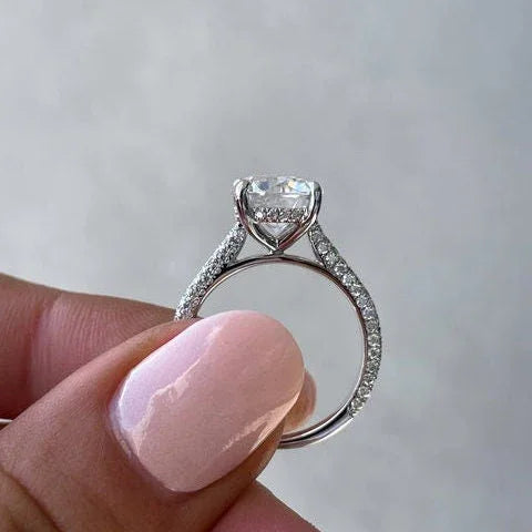 Lab grown diamond engagement ring 2.70 TCW with 1.50 CT round center triple pavé halo IGI certified fine bridal jewelry wedding ring