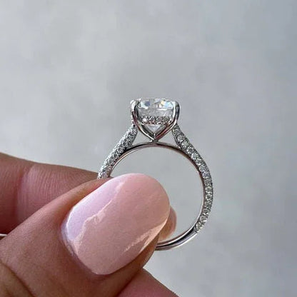 Lab grown diamond engagement ring 2.70 TCW with 1.50 CT round center triple pavé halo IGI certified fine bridal jewelry wedding ring