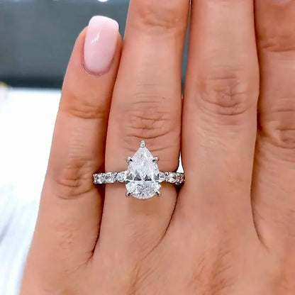 IGI certified pear 2.50 CT lab grown diamond engagement ring accent stone pavé bridal luxury sustainable fine jewelry wedding ring