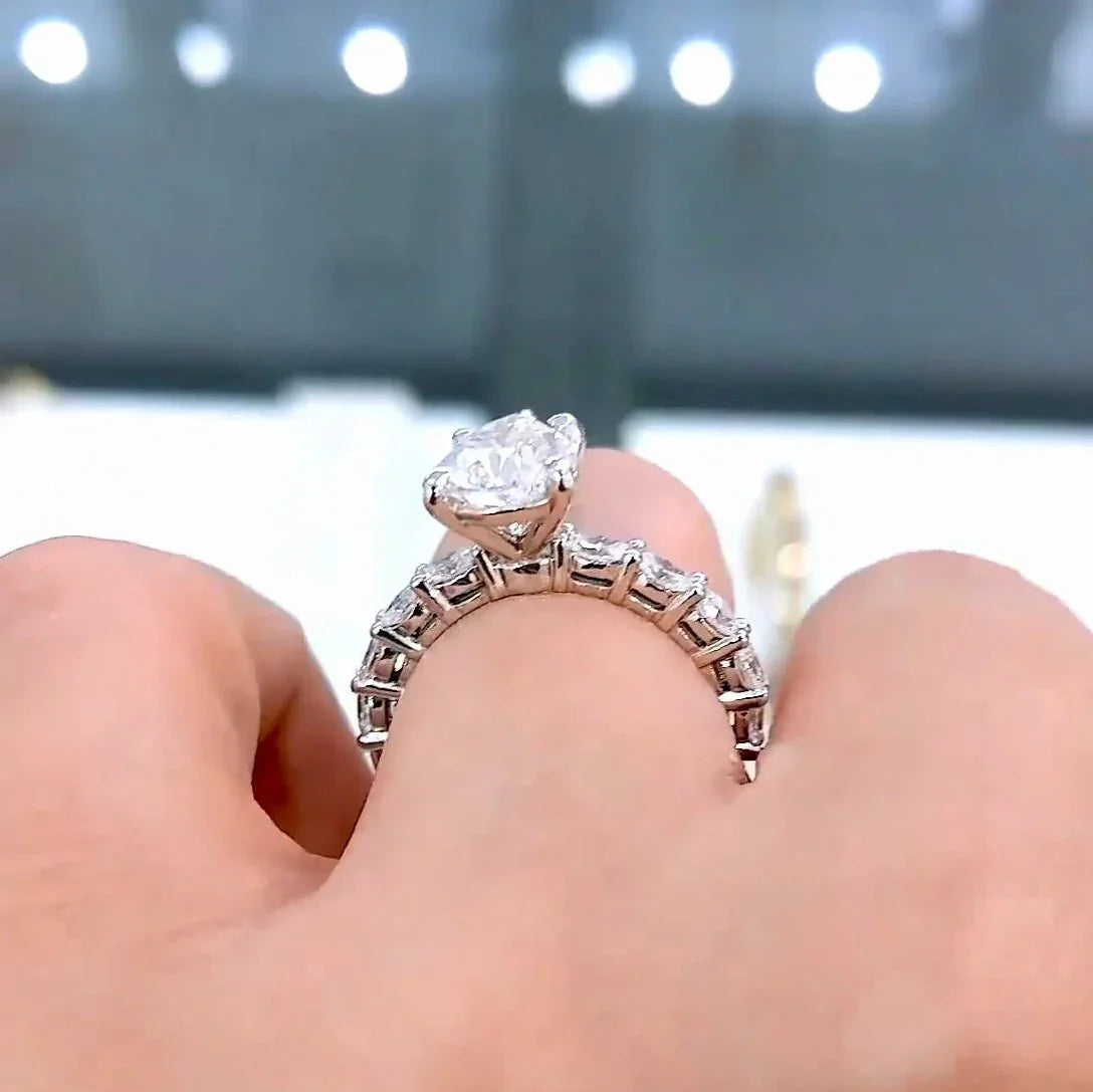 2.70 TCW IGI certified pear lab grown diamond engagement ring accent stone pavé design bridal ring luxury sustainable fine jewelry