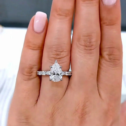 2.70 TCW Pear Lab Grown Diamond Engagement Ring | Accent Stone Pavé Design | IGI Certified 