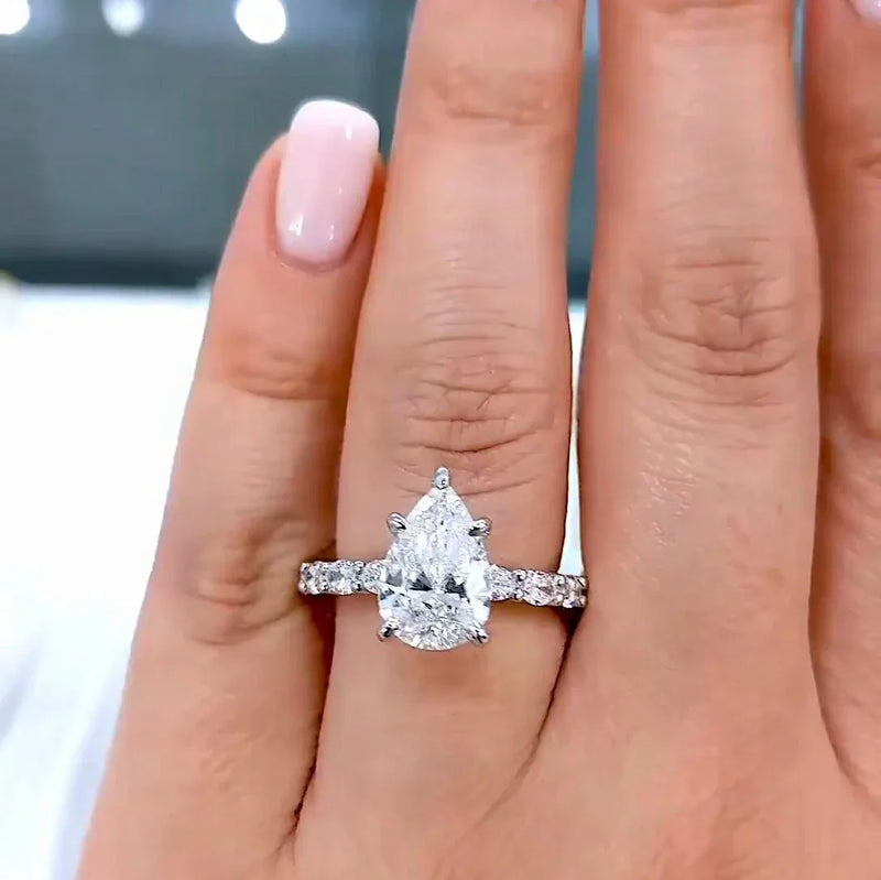 2.50 CT Pear Lab Grown Diamond Engagement Ring | Accent Stone Pavé Design | IGI Certified