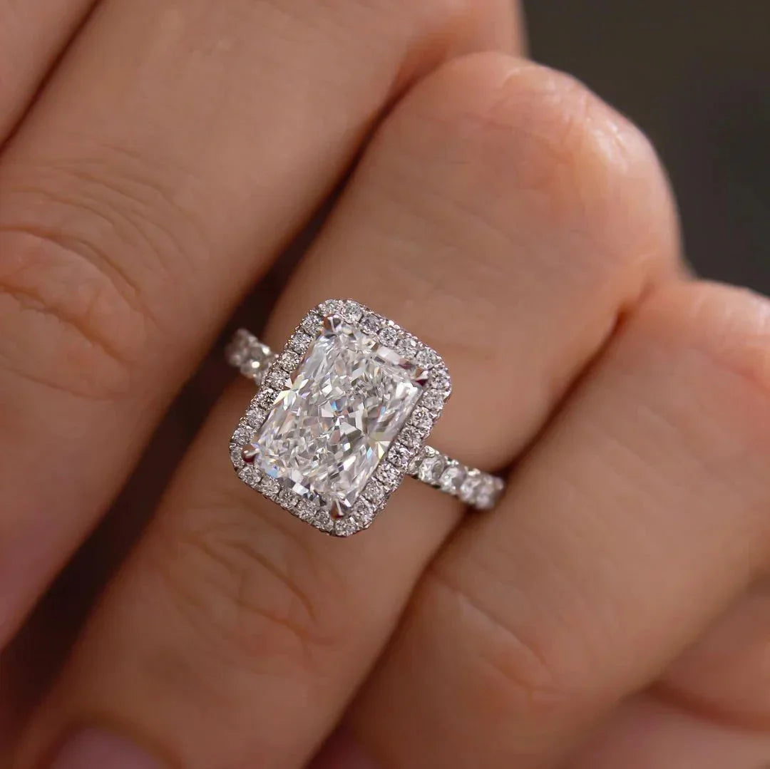 2.50 CT radiant lab grown diamond engagement ring IGI certified cathedral halo design bridal luxury sustainable fine jewelry ring