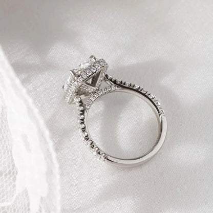 IGI certified radiant 2.70 TCW lab grown diamond engagement ring cathedral halo bridal luxury sustainable fine jewelry wedding ring
