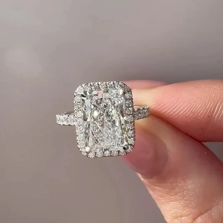 2.70 TCW Radiant Lab Grown Diamond Engagement Ring | Cathedral Halo Ring | IGI Certified 