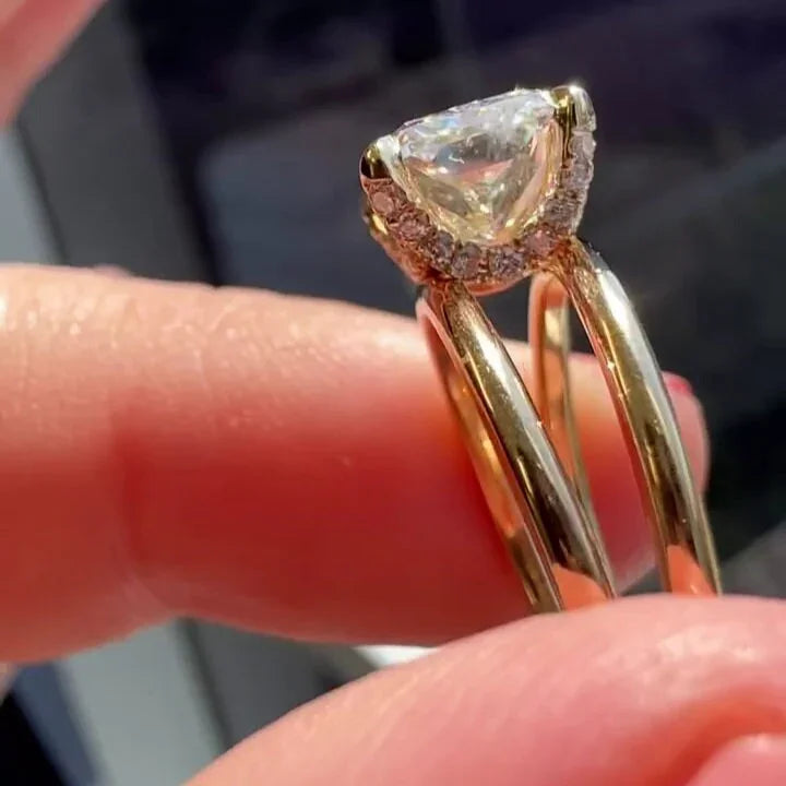 Radiant lab grown diamond engagement ring 2.70 TCW east-west design IGI certified bridal luxury sustainable fine jewelry wedding ring