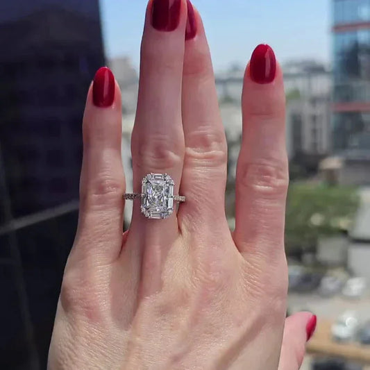2.70 TCW radiant lab grown diamond engagement ring IGI certified pavé setting bridal luxury sustainable diamond fine jewelry ring