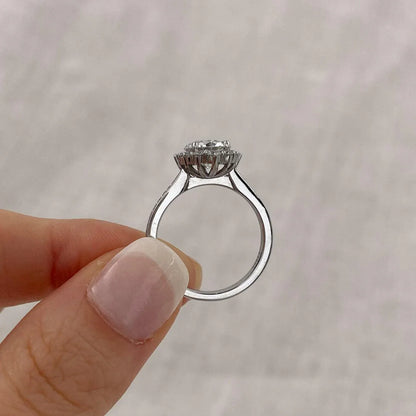 2.70 TCW round lab grown diamond engagement ring IGI certified halo ring bridal luxury sustainable diamond fine jewelry design