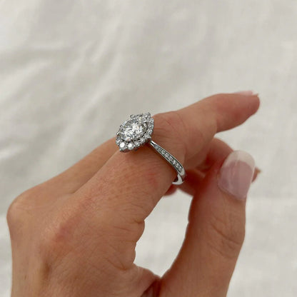 Round lab grown diamond engagement ring 2.70 TCW halo setting IGI certified bridal luxury sustainable fine jewelry wedding ring