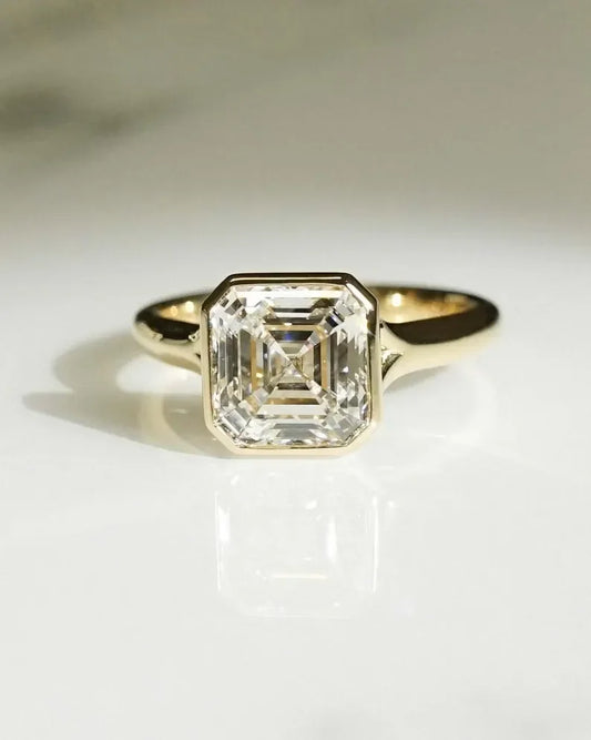 IGI certified 2.71ct Asscher lab grown diamond engagement ring full bezel setting bridal luxury sustainable fine jewelry wedding ring