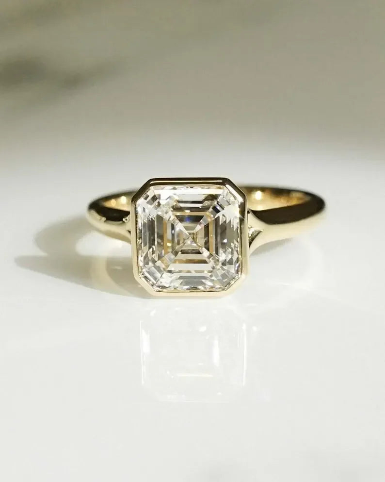2.71ct Asscher Lab Grown Diamond Engagement Ring | Full Bezel Setting | IGI Certified