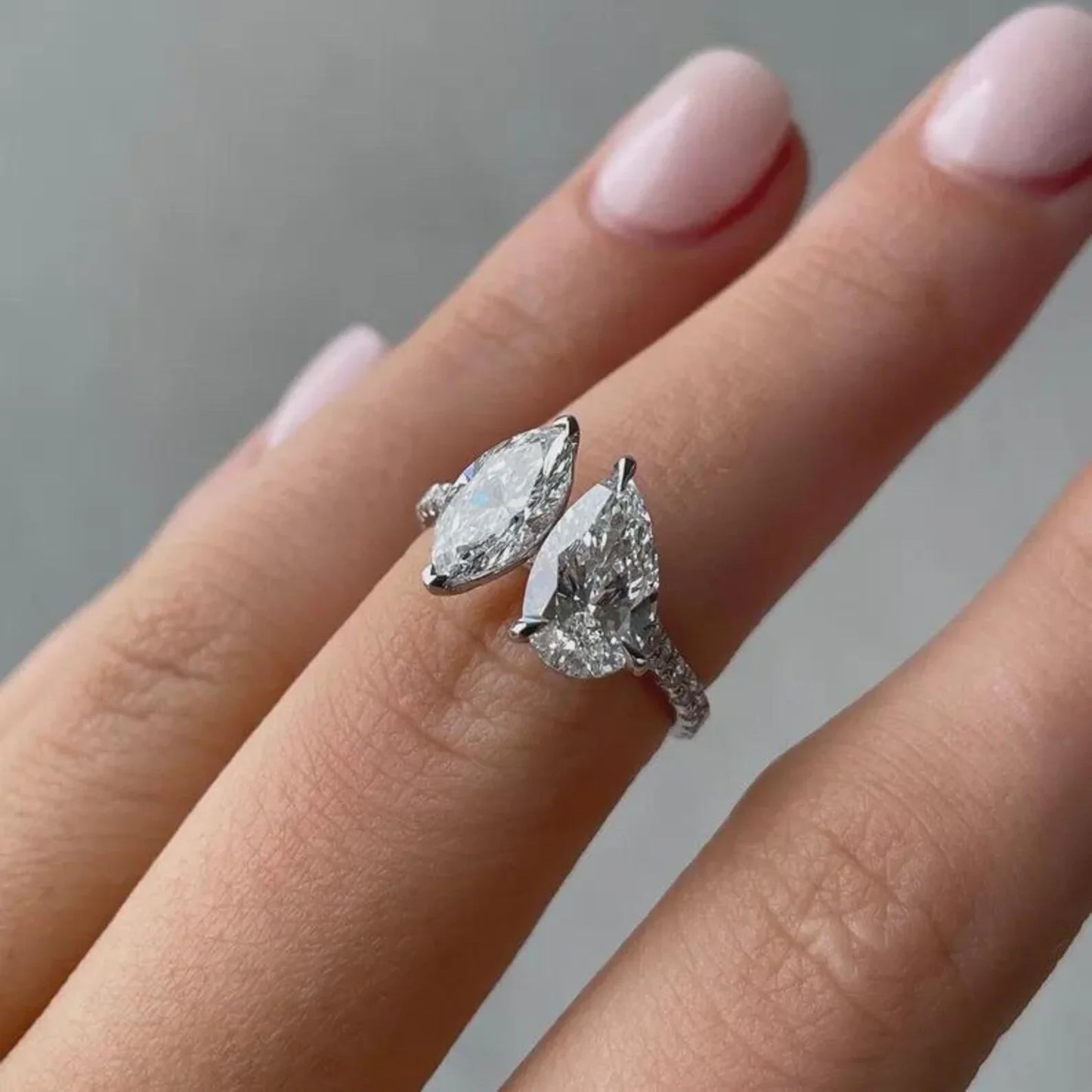 2.80 TCW Pear and Marquise Lab Grown Diamond Engagement Ring | Toi Et Moi Ring | IGI Certified 