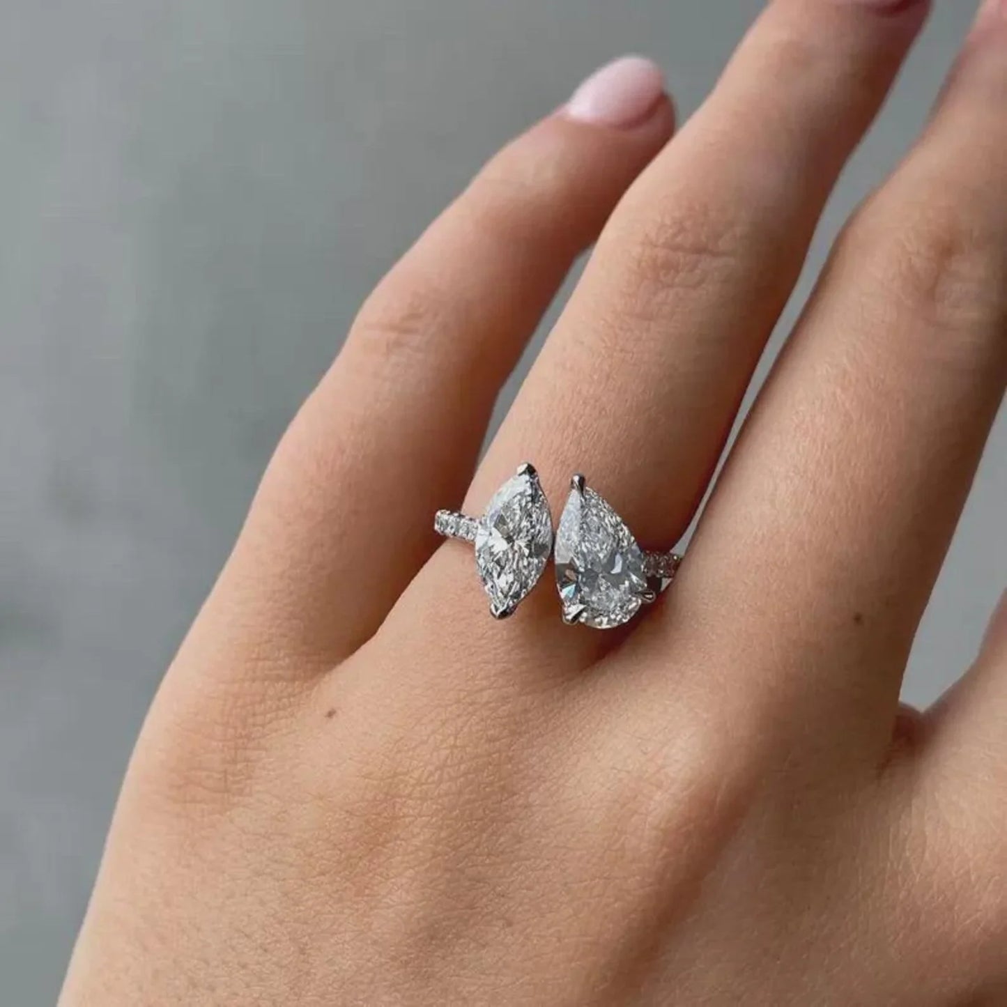 2.80 TCW Pear and Marquise Lab Grown Diamond Engagement Ring | Toi Et Moi Ring | IGI Certified 