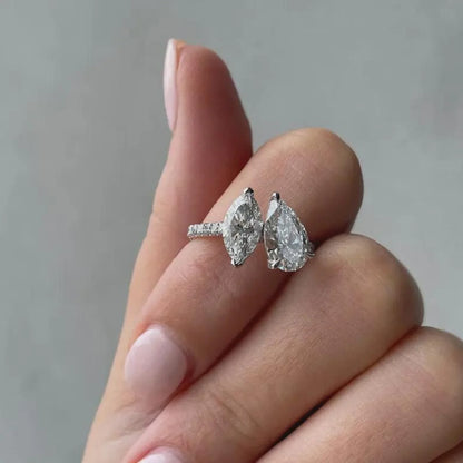 IGI certified 2.80 TCW pear and marquise lab grown diamond engagement ring Toi Et Moi bridal luxury sustainable fine jewelry wedding ring