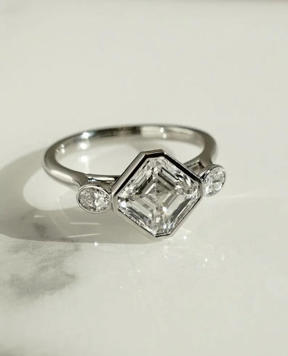 Asscher lab grown diamond engagement ring 2.80TCW with full bezel setting IGI certified bridal luxury fine jewelry wedding ring