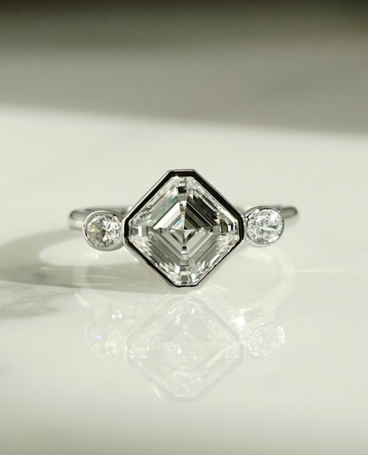 IGI certified 2.80TCW Asscher lab grown diamond engagement ring full bezel setting bridal luxury sustainable fine jewelry wedding ring
