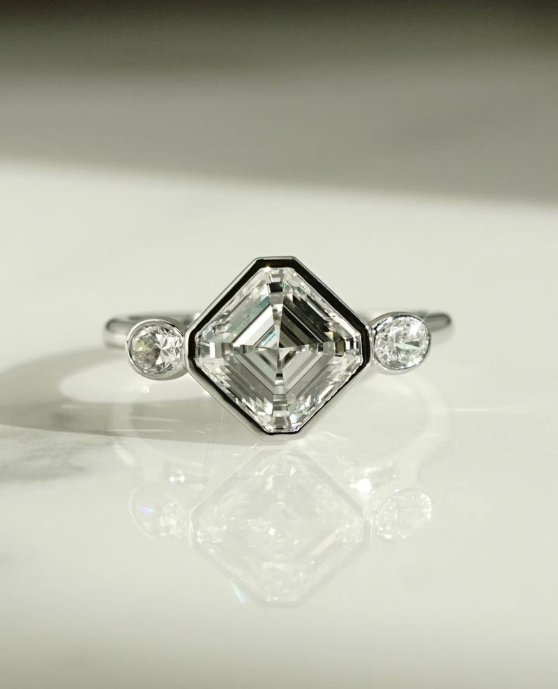 2.50CT Asscher Lab Grown Diamond Engagement Ring | Full Bezel Setting | IGI Certified