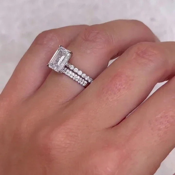 Emerald lab grown diamond engagement ring 2.80TCW with pavé solitaire setting IGI certified bridal luxury fine jewelry wedding ring