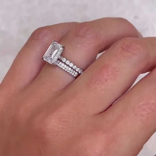 Emerald lab grown diamond engagement ring 2.80TCW with pavé solitaire setting IGI certified bridal luxury fine jewelry wedding ring