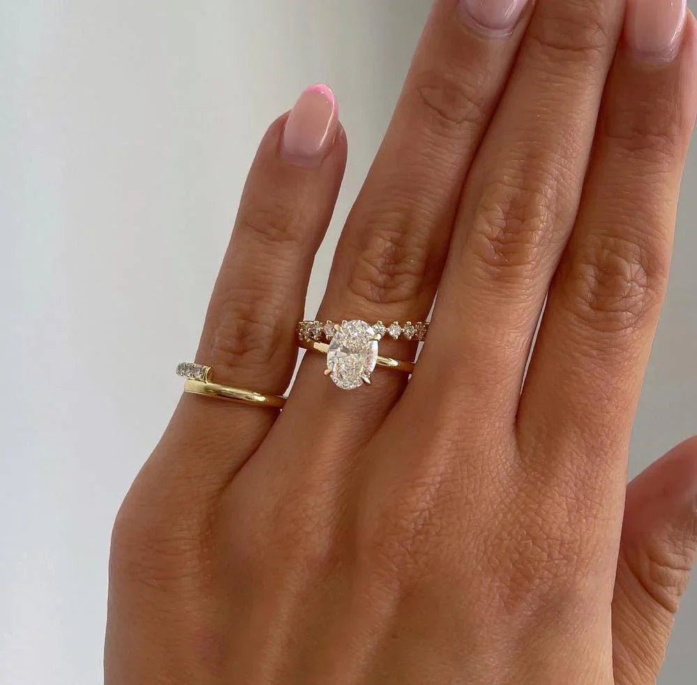 IGI certified 2.80TCW oval lab grown diamond engagement ring double band solitaire bridal luxury sustainable fine jewelry wedding ring