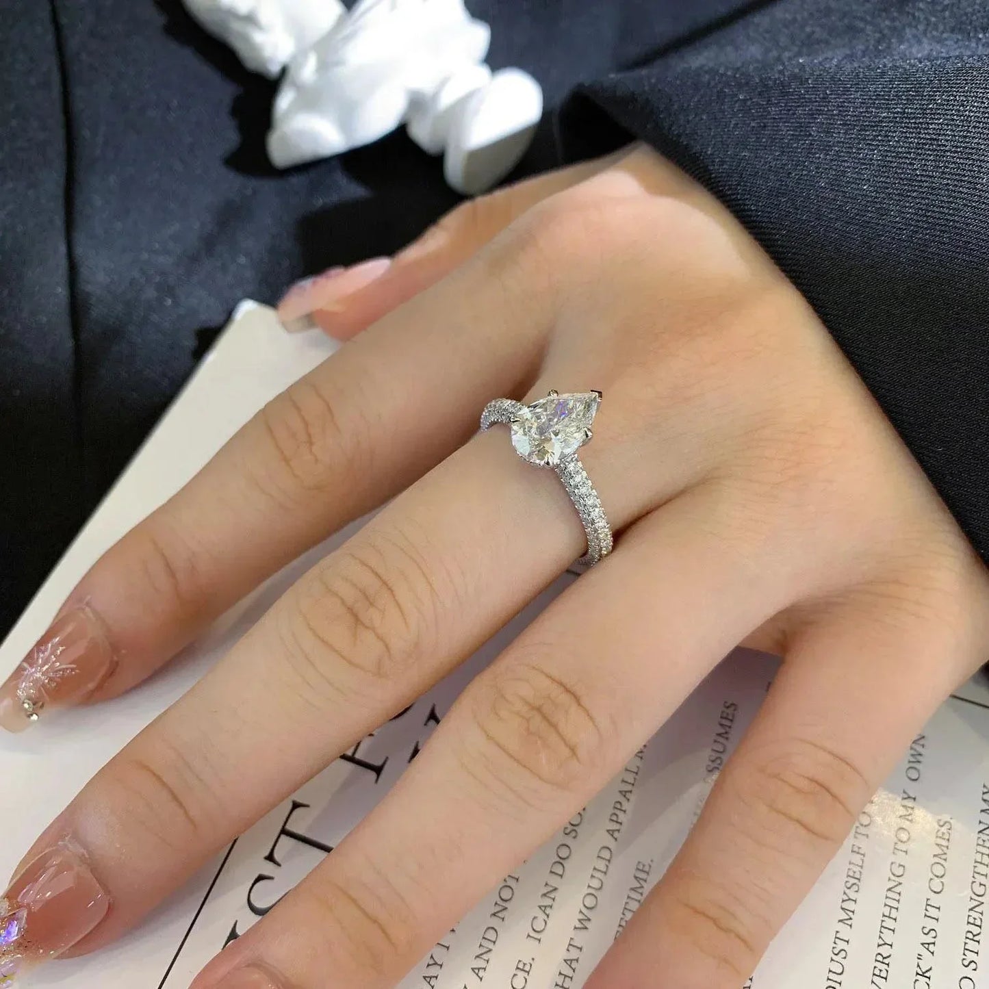 2.50 CT IGI certified pear lab grown diamond engagement ring pavé 5 prong solitaire bridal luxury fine diamond jewelry